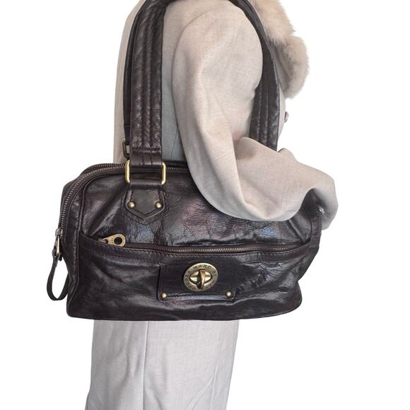 MARC by MARC JACOBS Totally Turnlock Posh Dark Brown Leather Shoulder Handbag - Picture 1 of 15